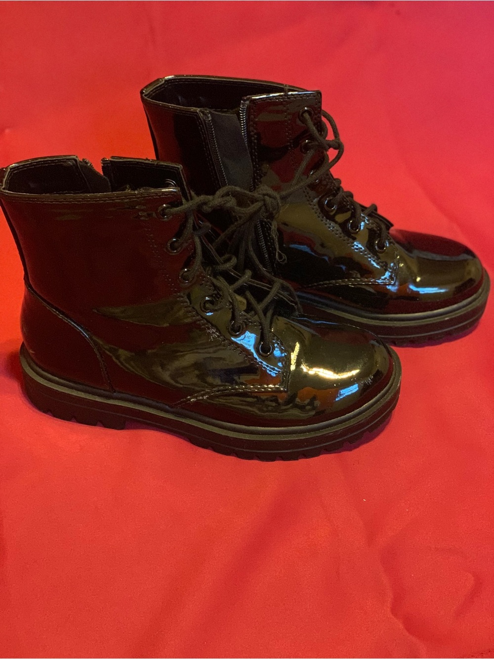 Unr8ed Glossy Black Patent Lace-Up Ankle Boots